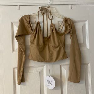Women’s Princess Polly tan halter long sleeve top, tags on, never worn